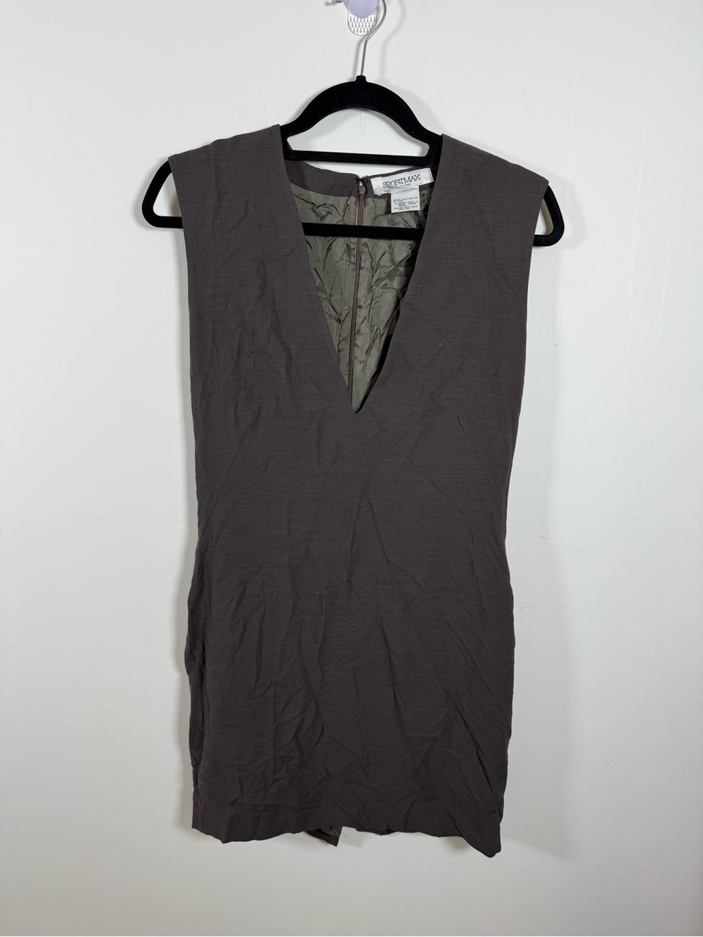 SPORTMAX | Minimalist Grey V-Neck Shift Dress Size 8